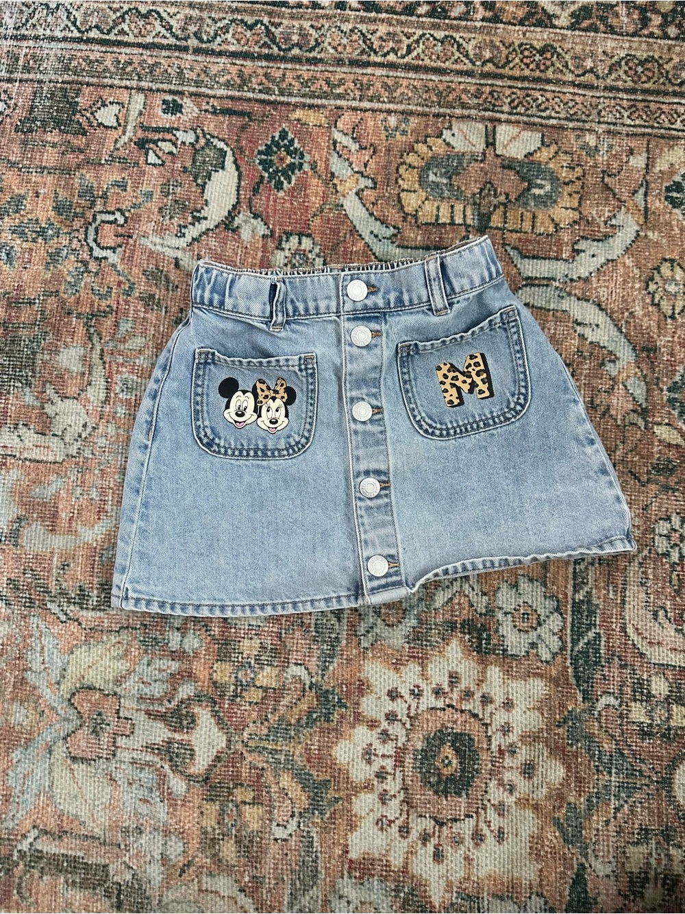 H&M Light Wash Blue Denim Skirt with Minnie and Mickie Mouse Design